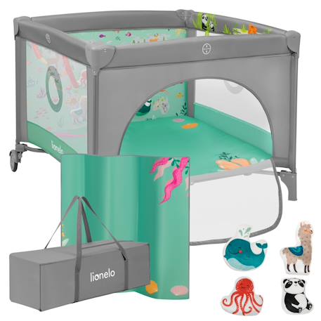 Parc bébé mille 100 x 100 cm avec matelas haute densité, roulettes et jouets à velcro Grey beige+Grey green+Pink 7 - vertbaudet enfant 