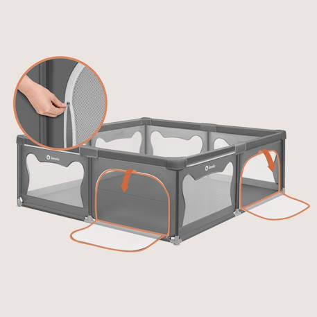 Grand parc bébé willow xl avec côtés en maille et grille de protection Beige sand+Grey concrete 9 - vertbaudet enfant 