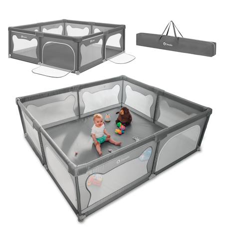 Grand parc bébé willow xl avec côtés en maille et grille de protection Beige sand+Grey concrete 7 - vertbaudet enfant 