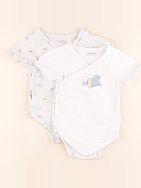 Lot de 2 bodies en coton - 9 mois Blanc 1 - vertbaudet enfant 