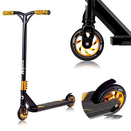 Trottinette acrobatique whizz avec guidon large et roulements abec-9 Black carbon yellow+Green lime black 1 - vertbaudet enfant 
