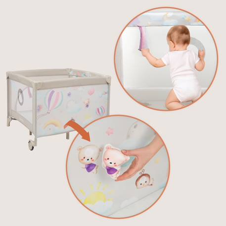 Parc bébé mille 100 x 100 cm avec matelas haute densité, roulettes et jouets à velcro Grey beige+Grey green+Pink 3 - vertbaudet enfant 