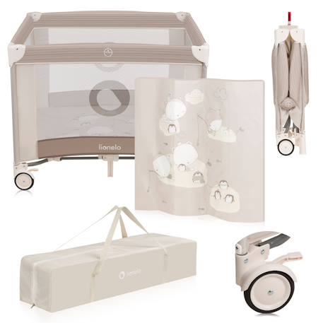 Parc bébé bonnie 100 x 96 cm avec matelas, roulettes et sac de transport Beige sand+Blue navy+Grey stone 1 - vertbaudet enfant 