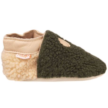 Chaussons bébé cuir souple bouclettes kaki-beige Vert 1 - vertbaudet enfant 