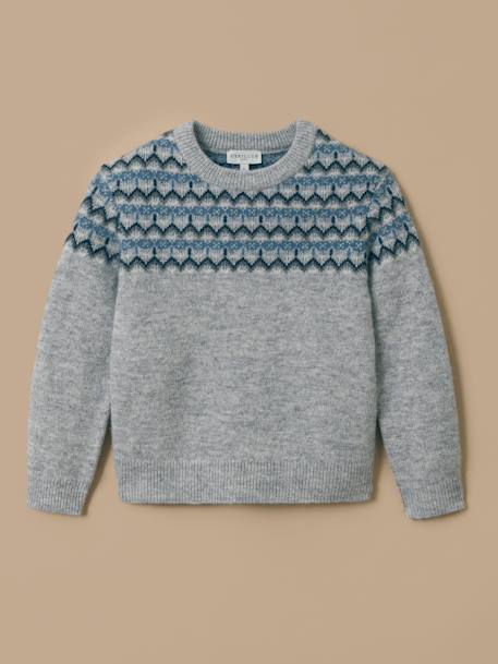 Pull jacquard avec laine garçon Gris 1 - vertbaudet enfant 