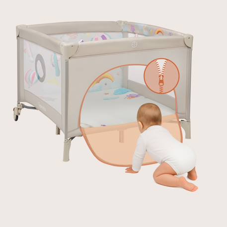 Parc bébé mille 100 x 100 cm avec matelas haute densité, roulettes et jouets à velcro Grey beige+Grey green+Pink 4 - vertbaudet enfant 