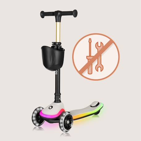 Trottinette 3 roues mey pliable avec roues lumineuses, hauteur réglable et panier Beige sand+Pink rose 5 - vertbaudet enfant 