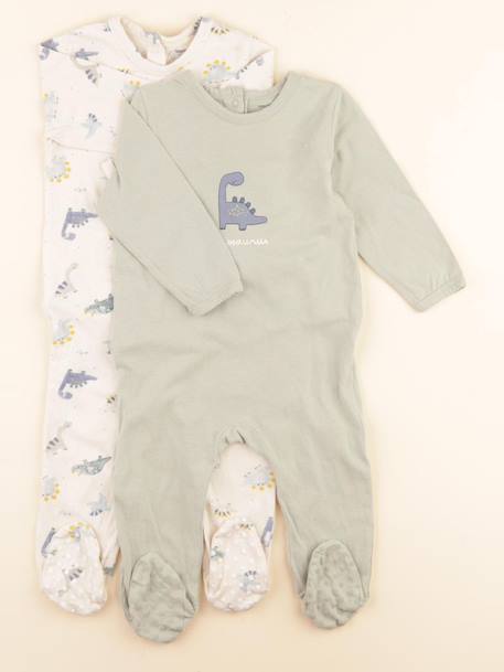 Lot de 2 pyjamas coton - 12 mois Blanc, vert 1 - vertbaudet enfant 