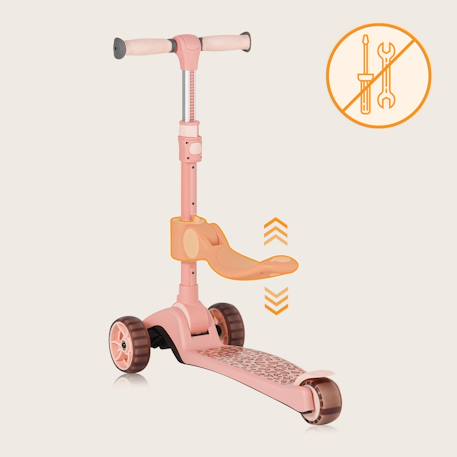 Draisienne trottinette évolutive franky jusqu’à 50 kg avec roues lumineuses et panier Beige+Pink rose 11 - vertbaudet enfant 