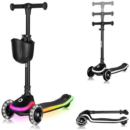Trottinette 3 roues mey pliable avec roues lumineuses, hauteur réglable et panier Beige sand+Black onyx+Pink rose 7 - vertbaudet enfant 