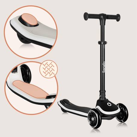 Trottinette 3 roues mey pliable avec roues lumineuses, hauteur réglable et panier Beige sand+Black onyx+Pink rose 12 - vertbaudet enfant 