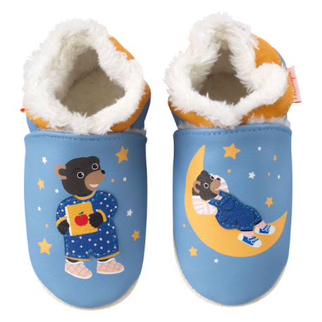 Chaussons cuir souple petit ours brun Bleu 2 - vertbaudet enfant 