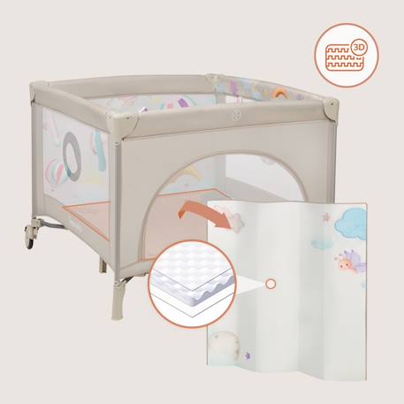 Parc bébé mille 100 x 100 cm avec matelas haute densité, roulettes et jouets à velcro Grey beige+Grey green+Pink 2 - vertbaudet enfant 