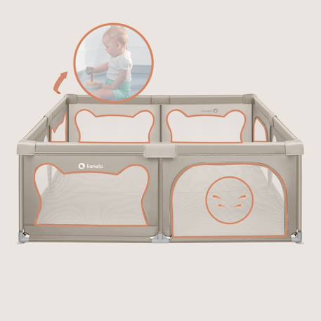 Grand parc bébé willow xl avec côtés en maille et grille de protection Beige sand+Grey concrete 4 - vertbaudet enfant 
