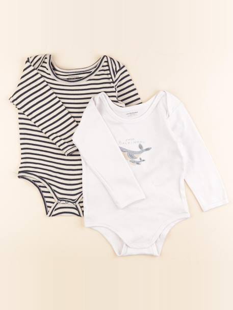 Lot de 2 bodies en coton - 36 mois Blanc, bleu 1 - vertbaudet enfant 