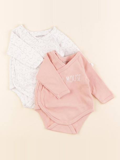 Lot de 2 bodies en coton - 3 mois Blanc, rose 1 - vertbaudet enfant 