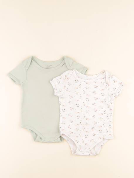 Lot de 2 bodies en coton - 12 mois Blanc, vert 1 - vertbaudet enfant 