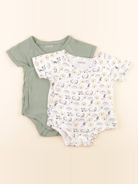 Lot de 2 bodies en coton - 12 mois Blanc, vert 1 - vertbaudet enfant 
