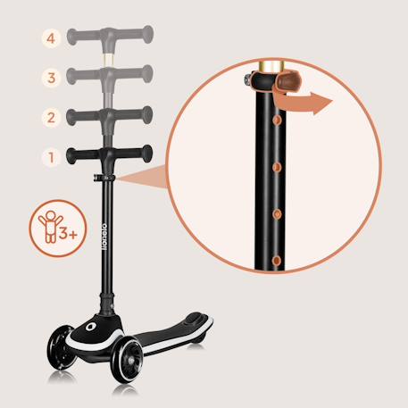 Trottinette 3 roues mey pliable avec roues lumineuses, hauteur réglable et panier Beige sand+Black onyx+Pink rose 10 - vertbaudet enfant 