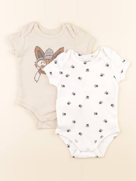 Lot de 2 bodies en coton - 9 mois Beige, blanc 1 - vertbaudet enfant 