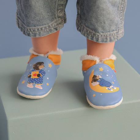 Chaussons cuir souple petit ours brun Bleu 3 - vertbaudet enfant 