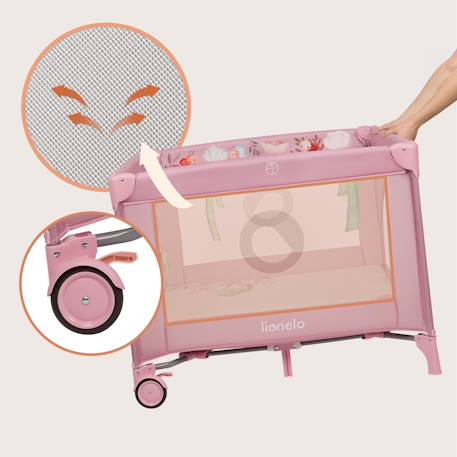 Parc bébé mille 100 x 100 cm avec matelas haute densité, roulettes et jouets à velcro Grey beige+Grey green+Pink 18 - vertbaudet enfant 