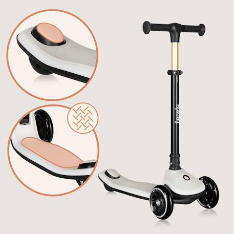 Trottinette 3 roues mey pliable avec roues lumineuses, hauteur réglable et panier Beige sand+Pink rose 6 - vertbaudet enfant 