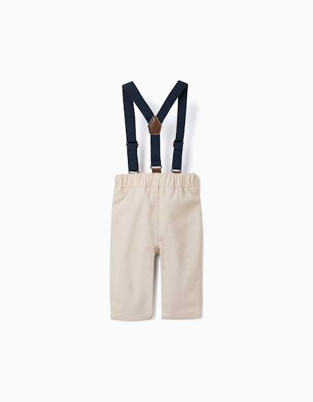 Pantalon en sergé avec bretelles Beige clair 2 - vertbaudet enfant 