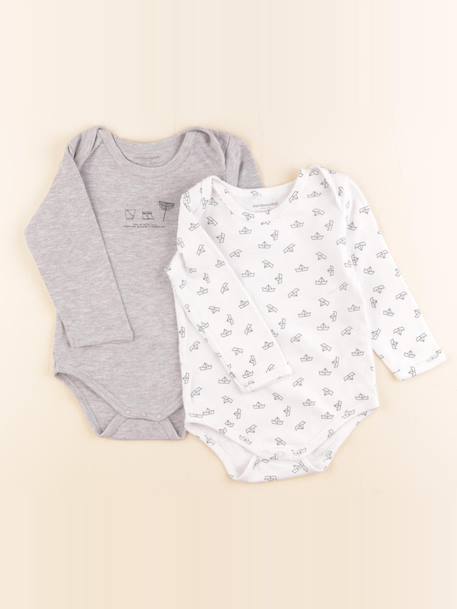 Lot de 2 bodies en coton - 12 mois Blanc, gris 1 - vertbaudet enfant 