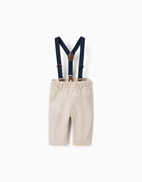 Pantalon en sergé avec bretelles Beige clair 1 - vertbaudet enfant 