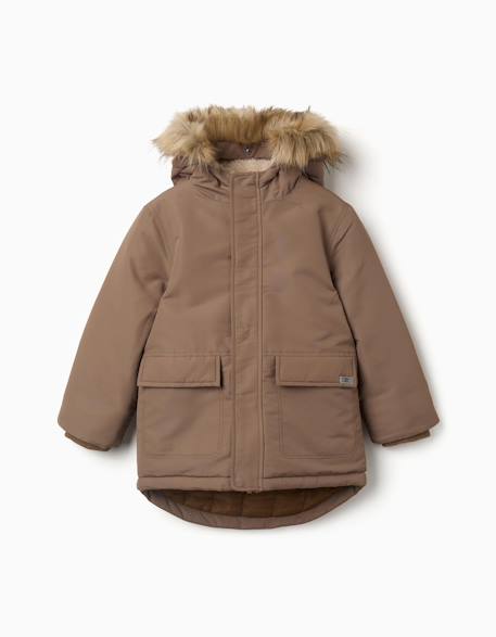 Parka à capuche avec doublure en sherpa Gris 1 - vertbaudet enfant 