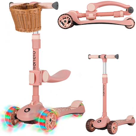 Draisienne trottinette évolutive franky jusqu’à 50 kg avec roues lumineuses et panier Beige+Pink rose 7 - vertbaudet enfant 