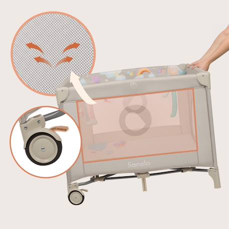 Parc bébé mille 100 x 100 cm avec matelas haute densité, roulettes et jouets à velcro Grey beige+Grey green+Pink 6 - vertbaudet enfant 