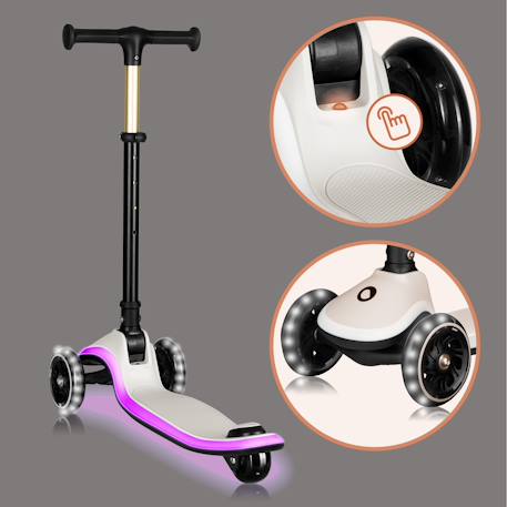Trottinette 3 roues mey pliable avec roues lumineuses, hauteur réglable et panier Beige sand+Pink rose 3 - vertbaudet enfant 