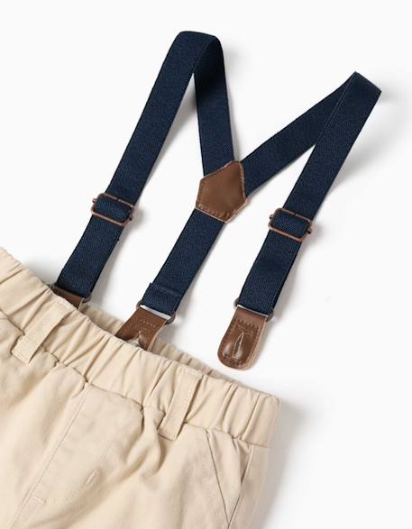 Pantalon en sergé avec bretelles Beige clair 3 - vertbaudet enfant 