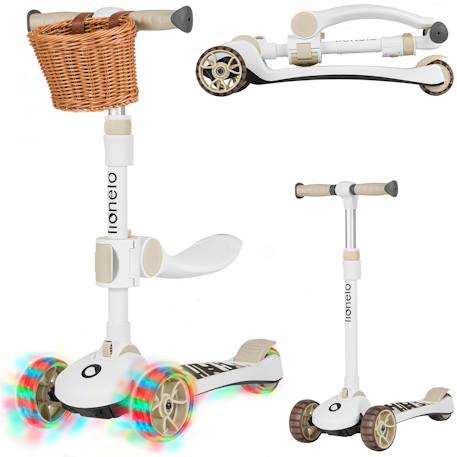 Draisienne trottinette évolutive franky jusqu’à 50 kg avec roues lumineuses et panier Beige+Pink rose 1 - vertbaudet enfant 