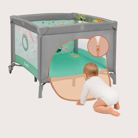 Parc bébé mille 100 x 100 cm avec matelas haute densité, roulettes et jouets à velcro Grey beige+Grey green+Pink 10 - vertbaudet enfant 
