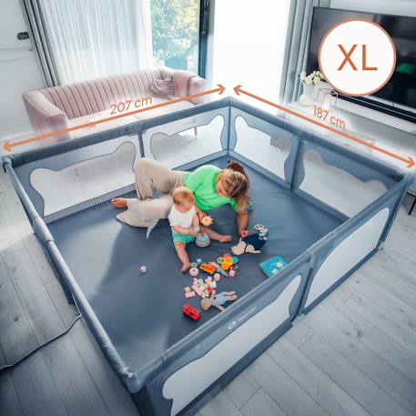 Grand parc bébé willow xl avec côtés en maille et grille de protection Beige sand+Grey concrete 2 - vertbaudet enfant 
