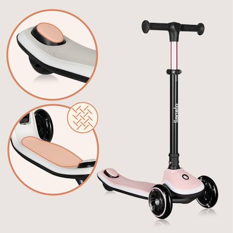 Trottinette 3 roues mey pliable avec roues lumineuses, hauteur réglable et panier Beige sand+Pink rose 12 - vertbaudet enfant 