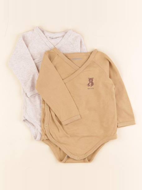 Lot de 2 bodies en coton - 9 mois Beige, jaune 1 - vertbaudet enfant 