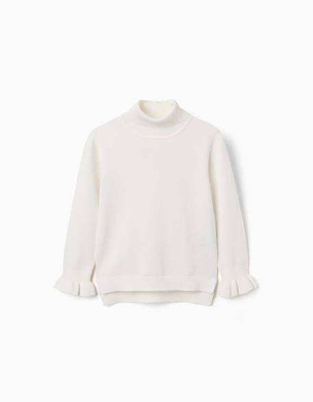 Pull à col montant avec poignets volantés Blanc+Rose+Vert foncé 1 - vertbaudet enfant 