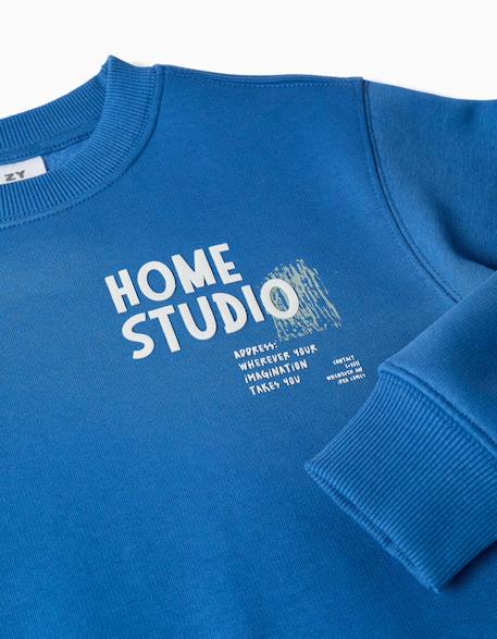 Sweat en coton peigné avec imprimé home studio Bleu 3 - vertbaudet enfant 