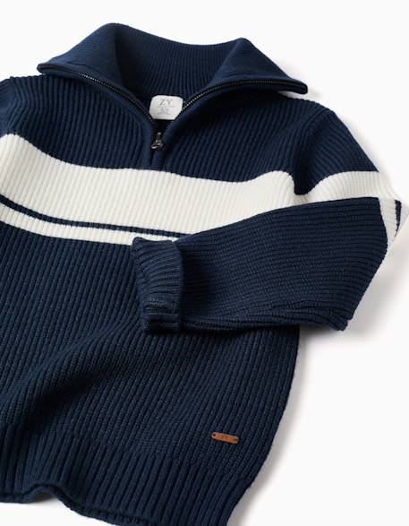 Pull en maille à col zippé à rayures Bleu foncé 3 - vertbaudet enfant 