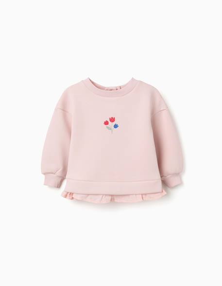 Sweat en coton peigné avec imprimé fleurs Rose 1 - vertbaudet enfant 