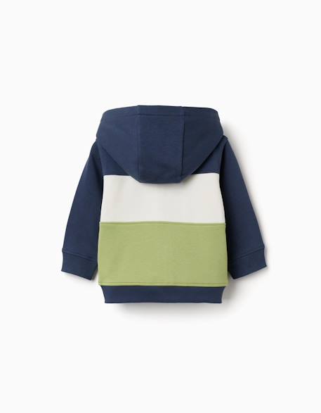 Sweat zippé en coton peigné à capuche et bloc de couleurs Bleu foncé 2 - vertbaudet enfant 