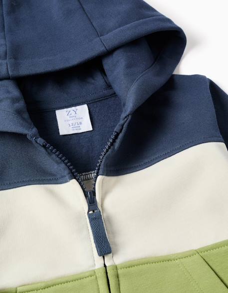 Sweat zippé en coton peigné à capuche et bloc de couleurs Bleu foncé 3 - vertbaudet enfant 