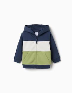 Sweat zippé en coton peigné à capuche et bloc de couleurs - vertbaudet enfant