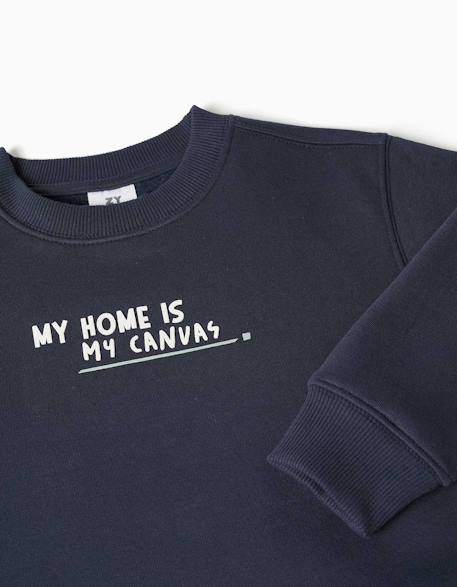 Sweat en coton peigné avec imprimé my home Bleu foncé 3 - vertbaudet enfant 