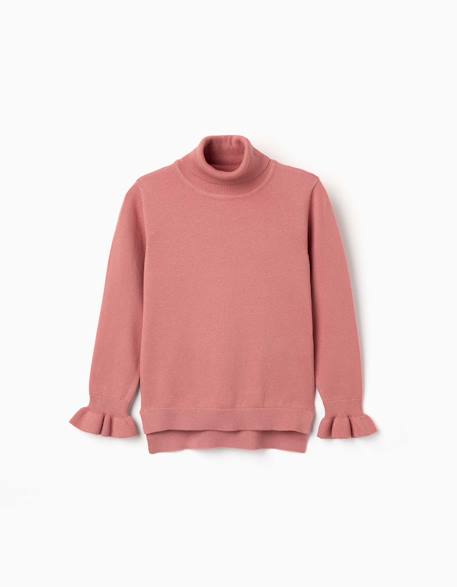 Pull à col montant avec poignets volantés Blanc+Rose+Vert foncé 4 - vertbaudet enfant 