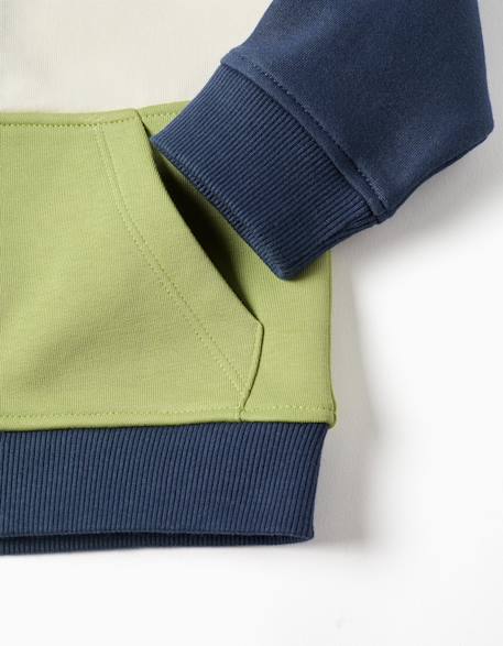 Sweat zippé en coton peigné à capuche et bloc de couleurs Bleu foncé 4 - vertbaudet enfant 